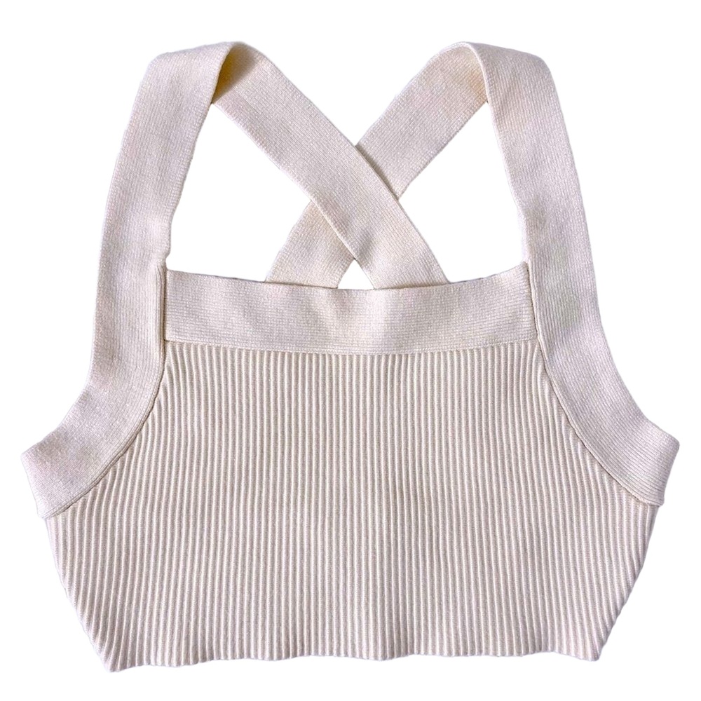 House of Harlow Criss Cross Ribbed Knit Crop Top, Butter Yellow, Size Small